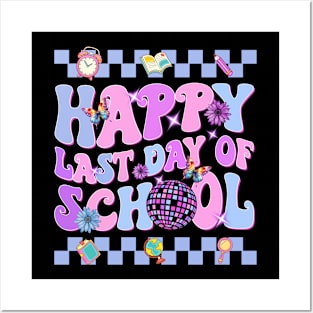 Happy Last Day of School Teachers Students Kids Retro Groovy Posters and Art